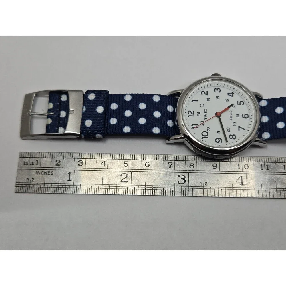 Timex Weekender Dots Womens 38mm Indiglo Blue Polka Dot Quartz Watch New Battery